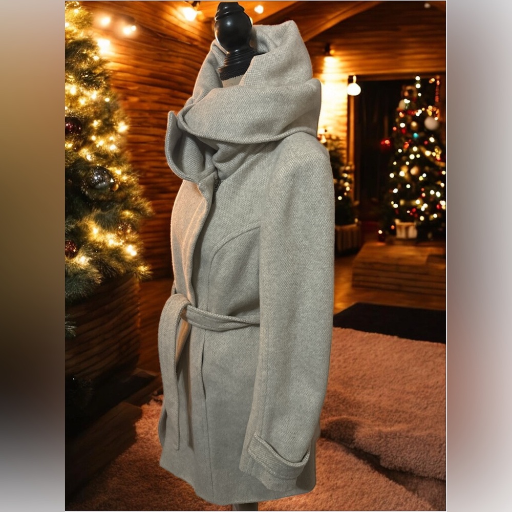 Zara Basic Herringbone Belted Coat Long Sleeve Wo… - image 6